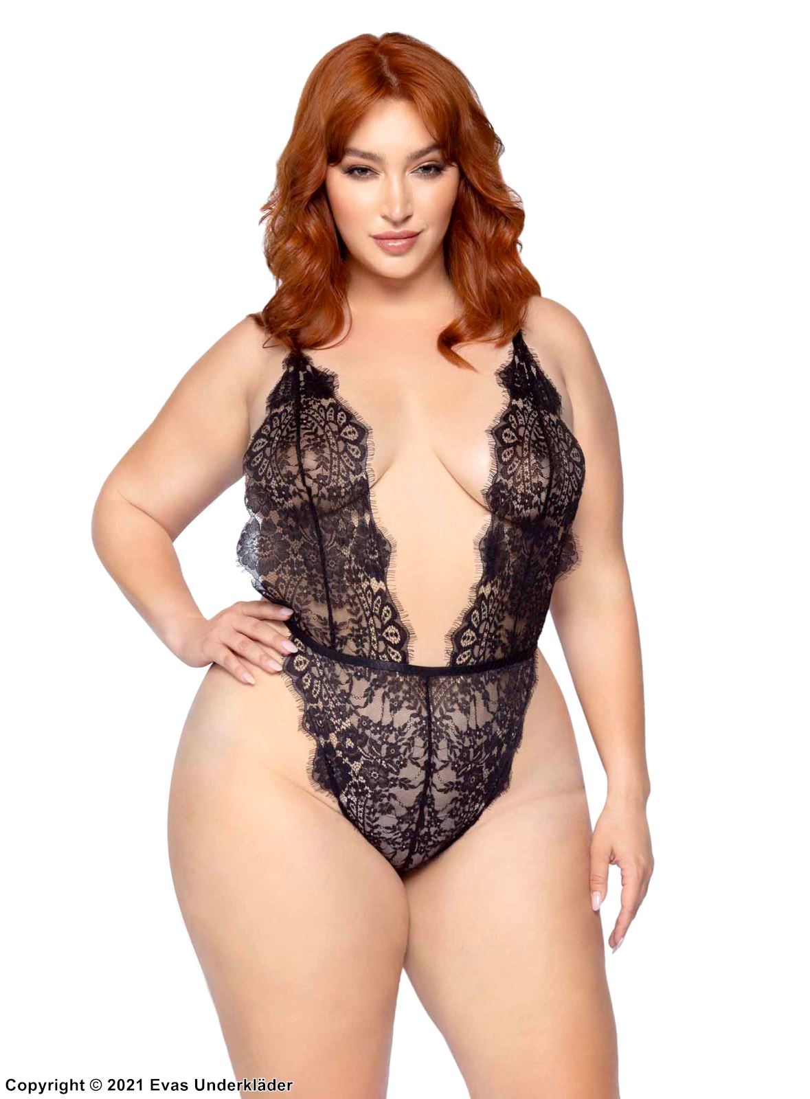 Verführerische Dessous-Set, weiche Spitze, tiefer Ausschnitt, Plus Size